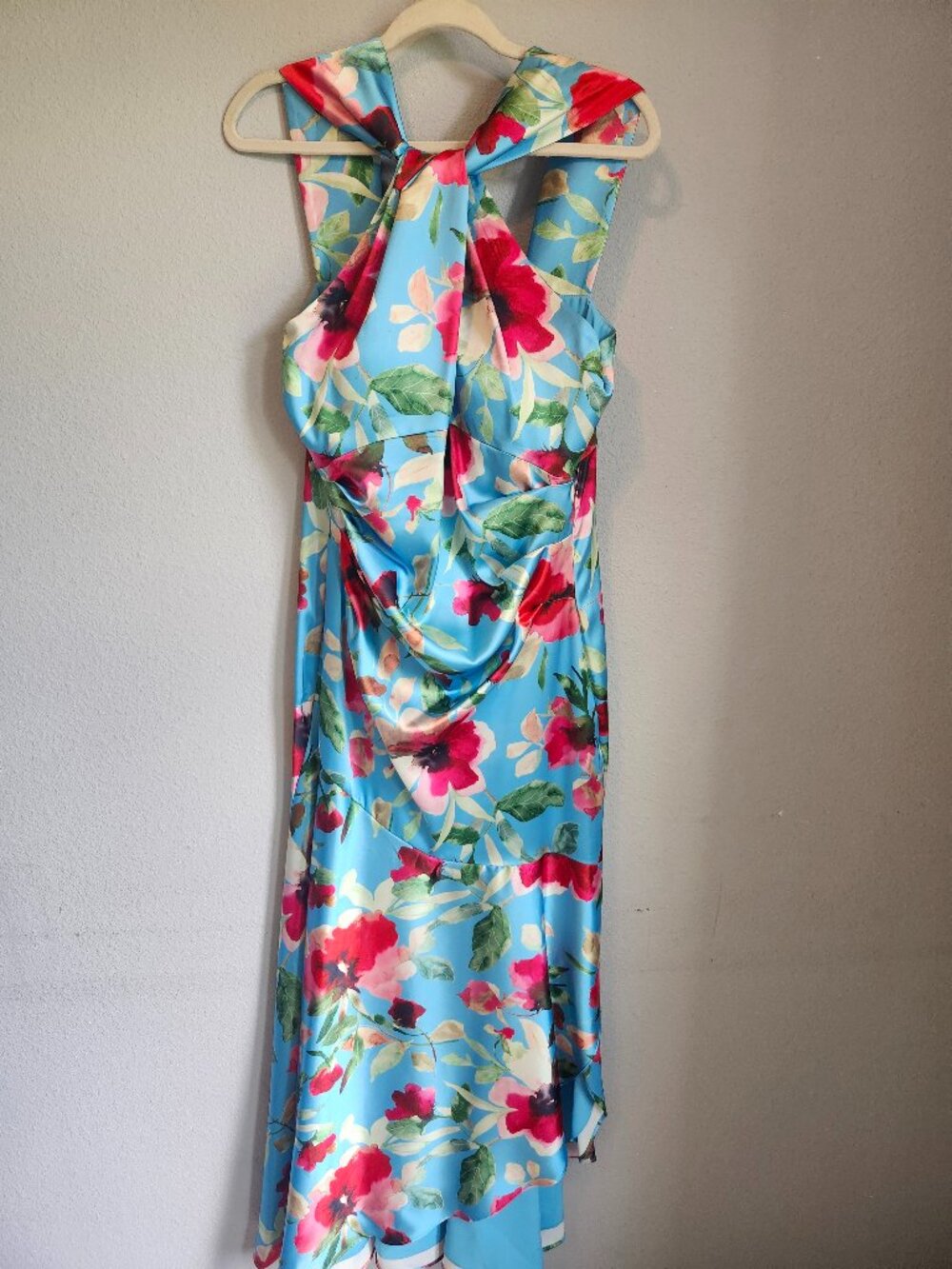 Eliza J Size 14 Blue Floral Draped Maxi Dress